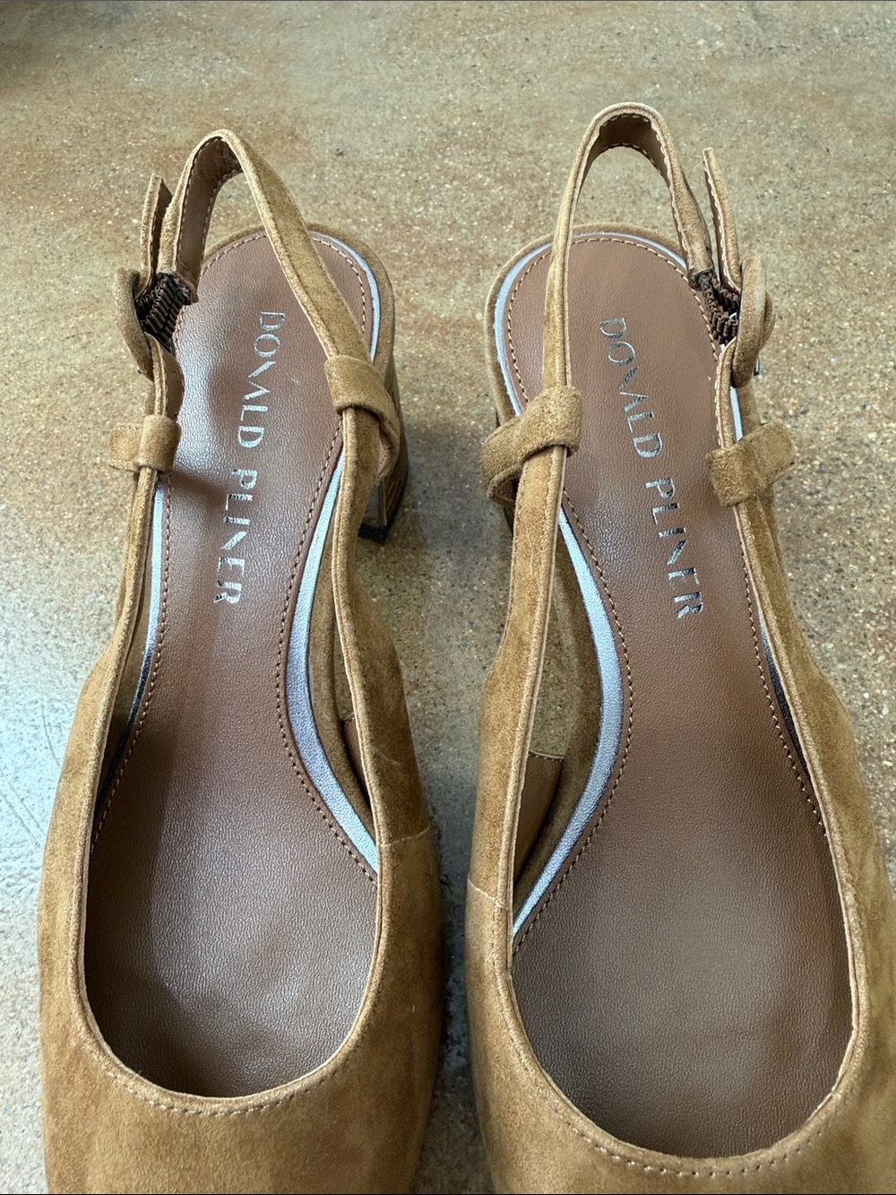 Donald Pliner Song Suede Slingback Block Heel Pumps Saddle Brown Size 6 - Picture 4 of 9